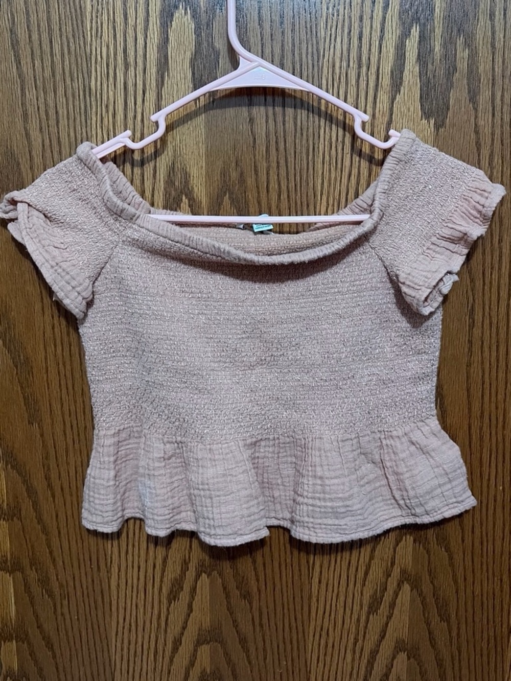 Women’s Blush Pink Smocked Peplum Top cropped